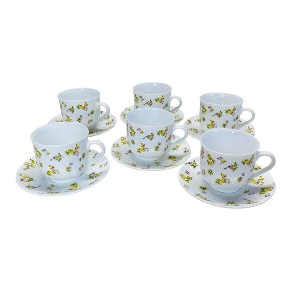 Martha Stewart Everyday Floral Pansies Cup & Saucer 12PC Set Garden Tea Party - Picture 1 of 7